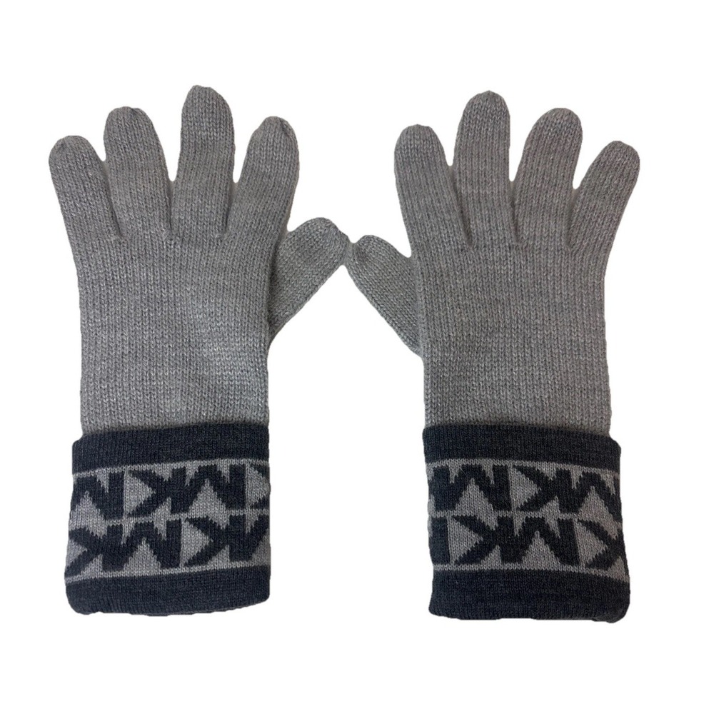 MICHAEL‎ KORS KNIT GLOVES MK SIGNATURE LOGO CHARCOAL GREY Designer Authentic Y2K